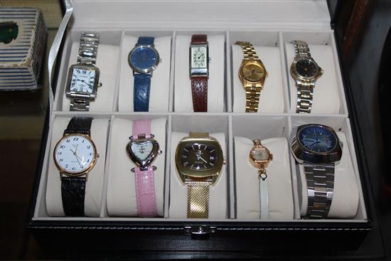 10 assorted wrist watches in cases including 2 x Tissot watches